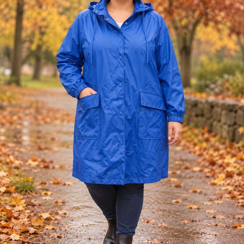 Anthony Richards Women’s 2X Blue Hooded Raincoat Waterproof Long Jacket